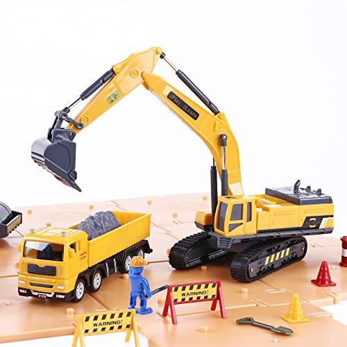 iPlay, iLearn Construction Site Vehicles Toy Set, Kids Engineering Playset, Tractor, Digger, Crane, Dump Trucks, Excavator, Cement, Steamroller, Birthday Gift for 3 4 5 Year Old Toddlers Boys Children by iPlay, iLearn