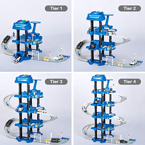 UNIH Kids Garage Toy Set, Toy Vehicle Garage for Toddlers, Race Car Ramp Track Toy, Parking Garage Playset Toy with Play Mat(Blue) by UNIH