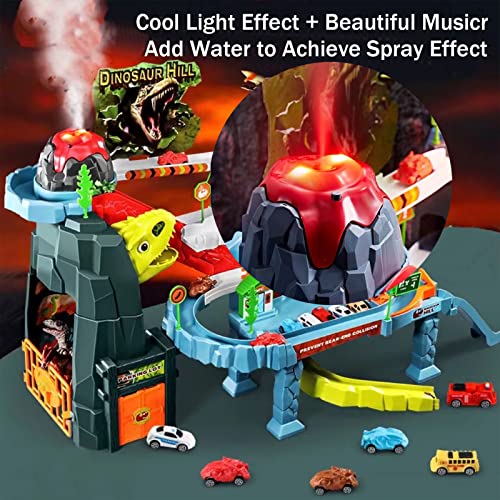 Juqic Children's Toy Car Ramp Track Dinosaur Spray Hills Adventure Railcar Slot Car Vehicle Race Play Set with 20 Mini Cars for Preschool Boys Puzzles Gifts Kids Ages 3 to 6 or Older (Spray Dinosaur) by Juqic