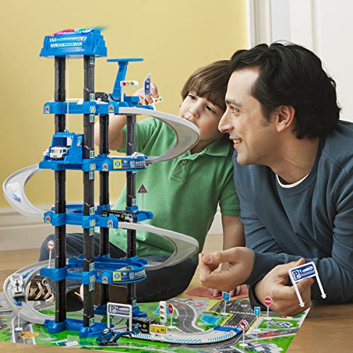UNIH Kids Garage Toy Set, Toy Vehicle Garage for Toddlers, Race Car Ramp Track Toy, Parking Garage Playset Toy with Play Mat(Blue) by UNIH