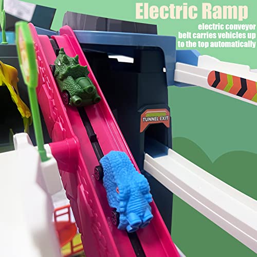 Juqic Children's Toy Car Ramp Track Dinosaur Spray Hills Adventure Railcar Slot Car Vehicle Race Play Set with 20 Mini Cars for Preschool Boys Puzzles Gifts Kids Ages 3 to 6 or Older (Spray Dinosaur) by Juqic