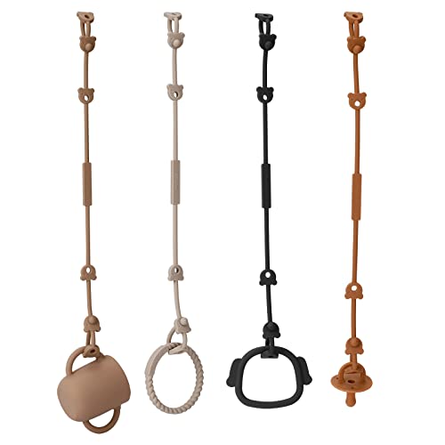 Eoopoon 4 Pack Toy Safety Straps, Stretchable Silicone Pacifier Chains, Adjustable Baby Bottle Toy Teethers Harness Strollers Straps for High Chair, Hanging Baskets, Cribs, Car Seat, Shopping Trolley from Eoopoon