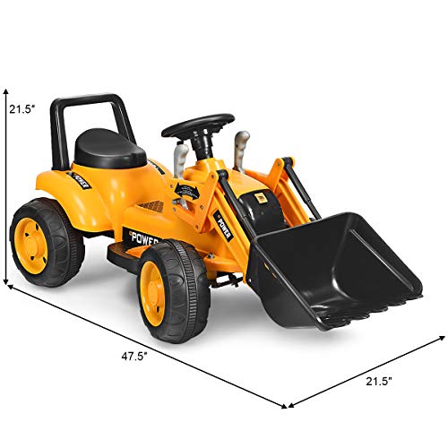 HONEY JOY Ride On Excavator, 6V Battery Powered Wheeled Loader Digger with Working Front Bucket, Forward/Backward, Electric Construction Vehicle for Kids, Ride On Tractor for Boys Girls, Yellow from HONEY JOY