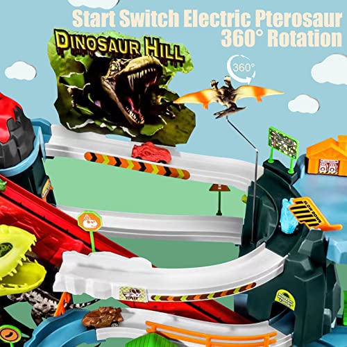 Juqic Children's Toy Car Ramp Track Dinosaur Spray Hills Adventure Railcar Slot Car Vehicle Race Play Set with 20 Mini Cars for Preschool Boys Puzzles Gifts Kids Ages 3 to 6 or Older (Spray Dinosaur) by Juqic