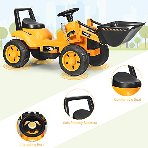 HONEY JOY Ride On Excavator, 6V Battery Powered Wheeled Loader Digger with Working Front Bucket, Forward/Backward, Electric Construction Vehicle for Kids, Ride On Tractor for Boys Girls, Yellow from HONEY JOY