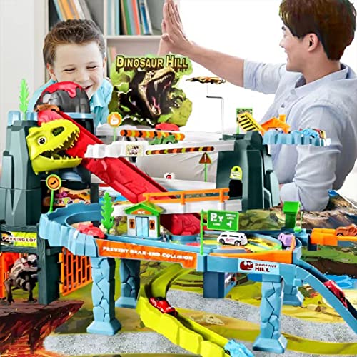Juqic Children's Toy Car Ramp Track Dinosaur Spray Hills Adventure Railcar Slot Car Vehicle Race Play Set with 20 Mini Cars for Preschool Boys Puzzles Gifts Kids Ages 3 to 6 or Older (Spray Dinosaur) by Juqic