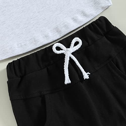 Toddler Baby Boy Summer Clothes Short Sleeve Contrast Color Pocket T-Shirt Tops Solid Color Drawstring Shorts Outfit Set (Black, 12-18 Months) by allshope
