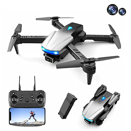 Bzdzmqm Drone with Dual 4K Camera, 2023 Foldable HD Drone for Kids & Adults, RC Quadcopter Helicopter, 3-Sided Infrared Avoidance, WiFi FPV, Altitude Hold, Headless Mode, LED Night Wide by Bzdzmqm