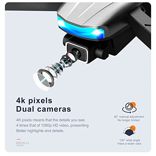 Bzdzmqm Drone with Dual 4K Camera, 2023 Foldable HD Drone for Kids & Adults, RC Quadcopter Helicopter, 3-Sided Infrared Avoidance, WiFi FPV, Altitude Hold, Headless Mode, LED Night Wide by Bzdzmqm
