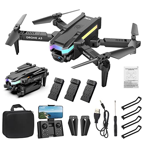 A3 Drone with Dual 4K HD Camera, WIFI FPV Real-Time Transmission, Auto Return, Follow Me, Headless Mode, 3D Flips, Remote Controller Video Extended with Backpack & Accessories Kit from Hellosay