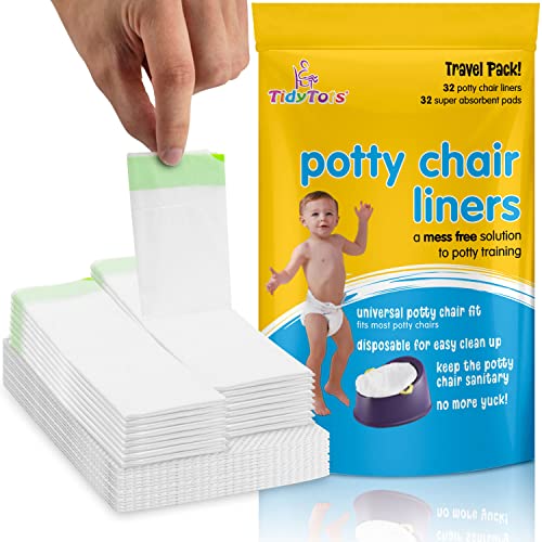 TidyTots Disposable Potty Chair Liners | XL Travel Pack of 32 Liners + 32 Absorbent Pads | Use with Potty Training Portable Toilet for Toddlers & Kids | Universal Fit from The Cumberland Companies LLC