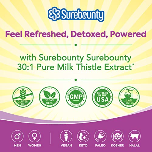 Surebounty Organic Milk Thistle, 9000 mg Equivalent, 30X Concentrated Seed Extract with 80% Silymarin, Liver Cleanse Detox for Men + Women, Glutathione Antioxidant Support, Once Daily, 90 Veggie Caps from Surebounty
