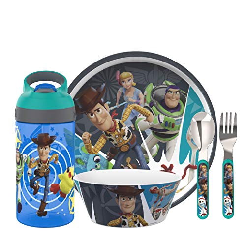 Zak Designs Kids Dinnerware 5 Piece Set - Toy Story 4, Plate, Bowl, Water Bottle, and Utensil Tableware, Non-BPA Made of Durable Material and Perfect for Kids by 