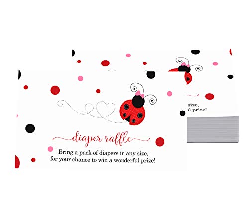 Ladybug Diaper Raffle Tickets (25 Pack) Games for Girls Baby Shower Drawing - Invitation Insert Cards â Cute Little Lady Garden Theme Red, Black and Pink Printed Supplies (2 x 4 Size) Paper Clever Party from Paper Clever Party