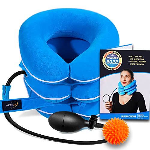 Cervical Neck Traction Device by NeckFix for Instant Neck Pain Relief - Adjustable Neck Stretcher Collar for Home Traction Spine Alignment [Model 2019] + Bonus (12-17 inch) from Fix Company