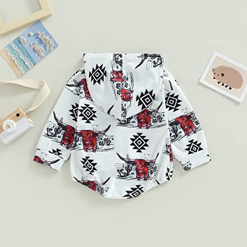 Baby Boy Girl Fall Winter Clothes Cow Print Hooded Sweatshirt Romper Long Sleeve Onesie Shirt Western Outfit (White , 18-24 Months ) from Endorothii