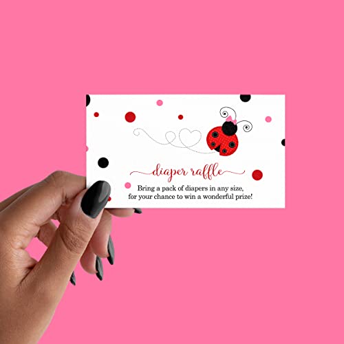 Ladybug Diaper Raffle Tickets (25 Pack) Games for Girls Baby Shower Drawing - Invitation Insert Cards â Cute Little Lady Garden Theme Red, Black and Pink Printed Supplies (2 x 4 Size) Paper Clever Party from Paper Clever Party