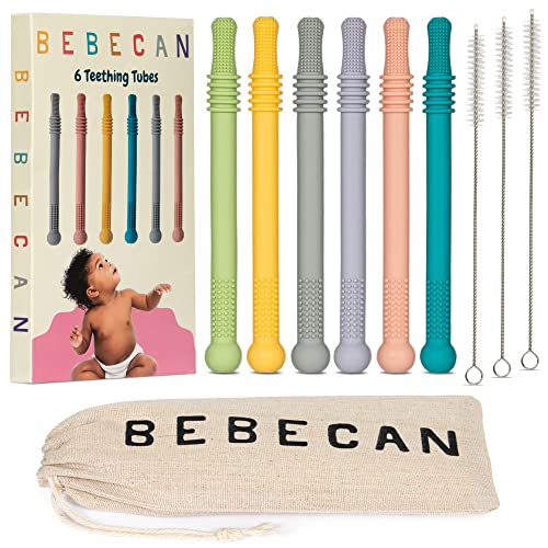 BEBECAN Teething Sticks for Babies - Infant Teething Relief for Teething Baby in 6 Vibrant Colors, Super Soft Silicone Baby Teethers, Teething Toys for Babies 0-6 Months by BEBECAN