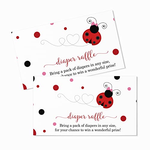 Ladybug Diaper Raffle Tickets (25 Pack) Games for Girls Baby Shower Drawing - Invitation Insert Cards â Cute Little Lady Garden Theme Red, Black and Pink Printed Supplies (2 x 4 Size) Paper Clever Party from Paper Clever Party