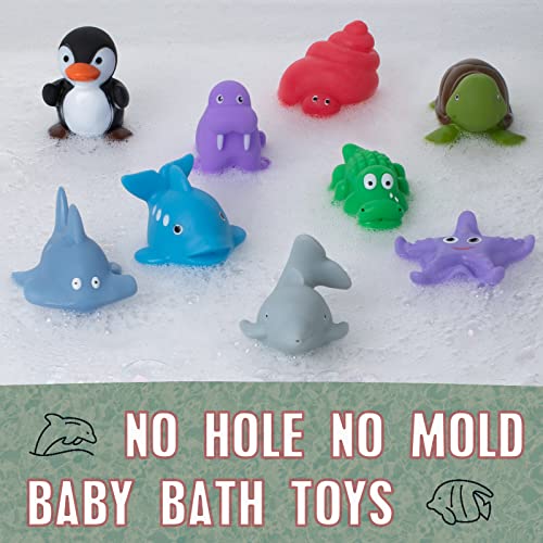 Mold Free Ocean Bath Toys for Toddlers/ Infants 6 - 12- 18 Months, No Hole Baby Bathtub Toys, 1 2 3 4 Years Old Kids (9 Pcs Ocean Animals with Mesh Bag) by XY-WQ