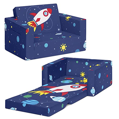 Delta Children Cozee Flip-Out Chair - 2-in-1 Convertible Chair to Lounger for Kids, Space by Delta Children