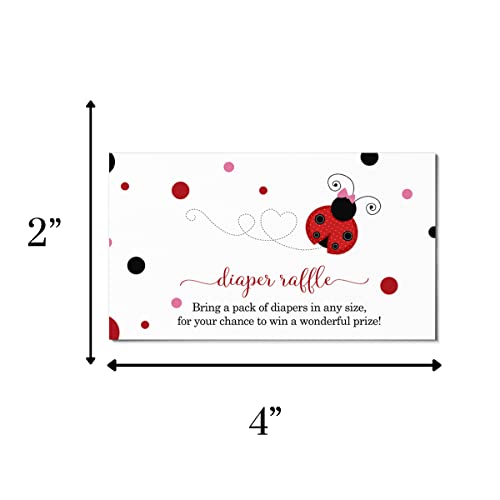 Ladybug Diaper Raffle Tickets (25 Pack) Games for Girls Baby Shower Drawing - Invitation Insert Cards â Cute Little Lady Garden Theme Red, Black and Pink Printed Supplies (2 x 4 Size) Paper Clever Party from Paper Clever Party