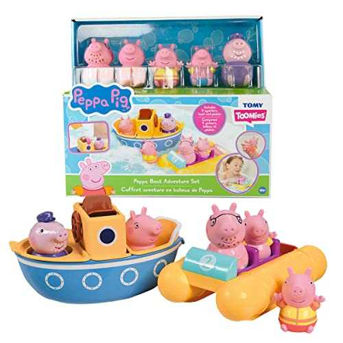 Toomies Tomy Peppa Pig Bath Toys â Peppaâs Boat Adventure Bath Toy Set â Includes Two Boats and 5 Peppa Pig Toy Figures â Baby and Toddler Bath Toys for 18 Months and Up from TOMY Intl.