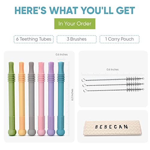 BEBECAN Teething Sticks for Babies - Infant Teething Relief for Teething Baby in 6 Vibrant Colors, Super Soft Silicone Baby Teethers, Teething Toys for Babies 0-6 Months by BEBECAN