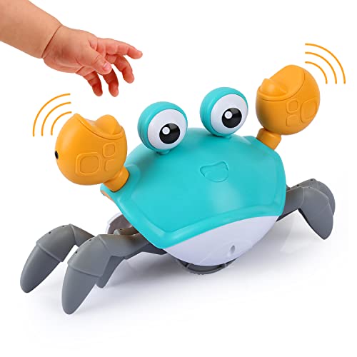 PintreeLand Crawling Crab Baby Toys with Music & Light, Tummy Time Interactive Toddler Toy Automatically Avoid Obstacles for Boys or Girls (Blue) from PintreeLand