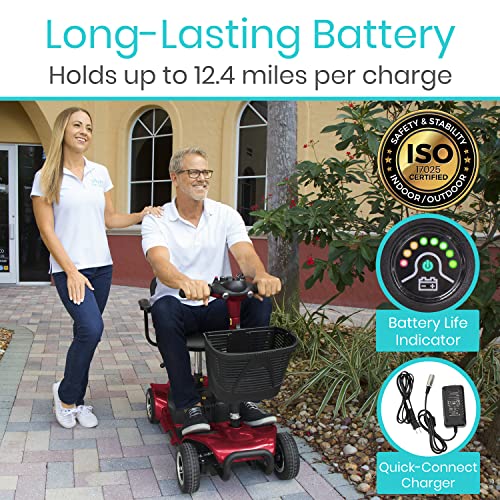 Vive 4 Wheel Mobility Scooter - Electric Powered Wheelchair Device - Compact Heavy Duty Mobile for Travel, Adults, Elderly - Long Range Power Extended Battery with Charger and Basket Included by Vive Health
