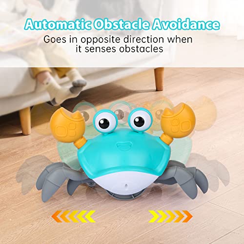 PintreeLand Crawling Crab Baby Toys with Music & Light, Tummy Time Interactive Toddler Toy Automatically Avoid Obstacles for Boys or Girls (Blue) from PintreeLand
