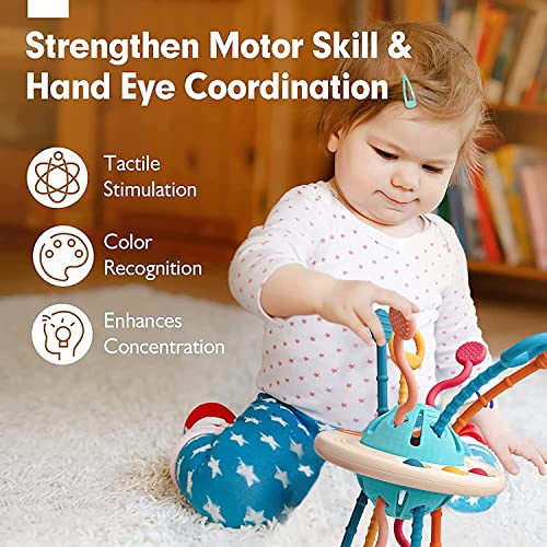 Baby Toys Montessori,Silicone Pull String Interactive Toy,Educational Toys,Food-Grade Sensory STEM Teething Toys, Motor Skills,Tactile Stimulation,Gifts for Infants Toddlers Boys Girls by Mcostar