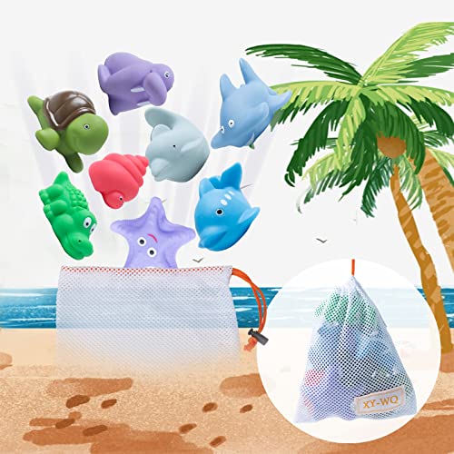 Mold Free Ocean Bath Toys for Toddlers/ Infants 6 - 12- 18 Months, No Hole Baby Bathtub Toys, 1 2 3 4 Years Old Kids (9 Pcs Ocean Animals with Mesh Bag) by XY-WQ