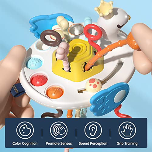 Montessori Toys for 1 2 3 Year Old, DaDaworld Baby Sensory Toys for Toddlers, Swan Shape Toddler Travel Toys, Pull String Activity Toy Food Grade Silicone Teething Toys, for Boys & Girls by DaDaworld