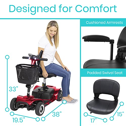 Vive 4 Wheel Mobility Scooter - Electric Powered Wheelchair Device - Compact Heavy Duty Mobile for Travel, Adults, Elderly - Long Range Power Extended Battery with Charger and Basket Included by Vive Health