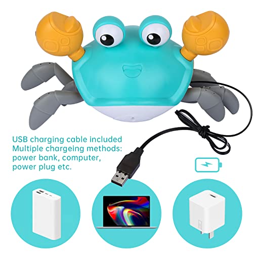 PintreeLand Crawling Crab Baby Toys with Music & Light, Tummy Time Interactive Toddler Toy Automatically Avoid Obstacles for Boys or Girls (Blue) from PintreeLand