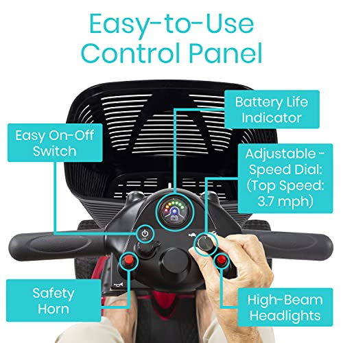 Vive 4 Wheel Mobility Scooter - Electric Powered Wheelchair Device - Compact Heavy Duty Mobile for Travel, Adults, Elderly - Long Range Power Extended Battery with Charger and Basket Included by Vive Health