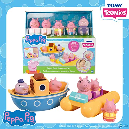Toomies Tomy Peppa Pig Bath Toys â Peppaâs Boat Adventure Bath Toy Set â Includes Two Boats and 5 Peppa Pig Toy Figures â Baby and Toddler Bath Toys for 18 Months and Up from TOMY Intl.
