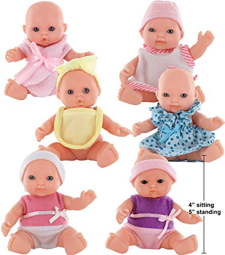 Click N' Play Set of 6 Mini 5" Baby Girl Dolls with Accessories, Stroller, High Chair, Bathtub, Infant Seat, Swing, Walker from Click N' Play