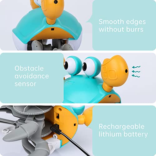PintreeLand Crawling Crab Baby Toys with Music & Light, Tummy Time Interactive Toddler Toy Automatically Avoid Obstacles for Boys or Girls (Blue) from PintreeLand
