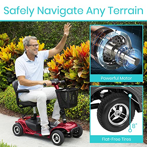 Vive 4 Wheel Mobility Scooter - Electric Powered Wheelchair Device - Compact Heavy Duty Mobile for Travel, Adults, Elderly - Long Range Power Extended Battery with Charger and Basket Included by Vive Health