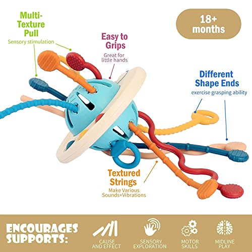 Baby Toys Montessori,Silicone Pull String Interactive Toy,Educational Toys,Food-Grade Sensory STEM Teething Toys, Motor Skills,Tactile Stimulation,Gifts for Infants Toddlers Boys Girls by Mcostar
