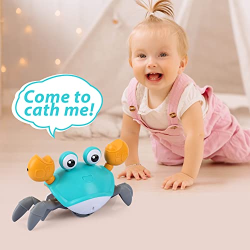 PintreeLand Crawling Crab Baby Toys with Music & Light, Tummy Time Interactive Toddler Toy Automatically Avoid Obstacles for Boys or Girls (Blue) from PintreeLand