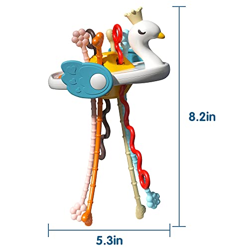 Montessori Toys for 1 2 3 Year Old, DaDaworld Baby Sensory Toys for Toddlers, Swan Shape Toddler Travel Toys, Pull String Activity Toy Food Grade Silicone Teething Toys, for Boys & Girls by DaDaworld