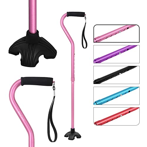 BeneCane Walking Cane Adjustable Cane with Offset Soft Cushioned Handle for Men & Women Lightweight Comfortable Extra Stability Base Mobility Aid for Men Women and Seniors(Pink) from huanyu