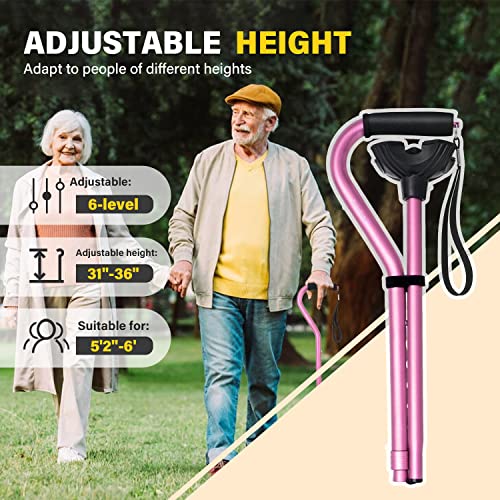 BeneCane Walking Cane Adjustable Cane with Offset Soft Cushioned Handle for Men & Women Lightweight Comfortable Extra Stability Base Mobility Aid for Men Women and Seniors(Pink) from huanyu