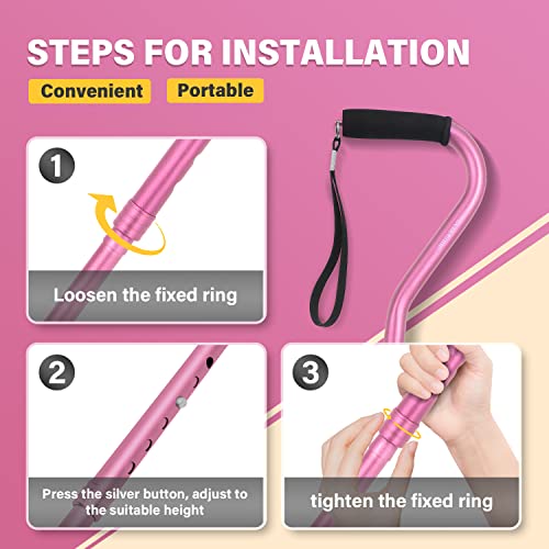BeneCane Walking Cane Adjustable Cane with Offset Soft Cushioned Handle for Men & Women Lightweight Comfortable Extra Stability Base Mobility Aid for Men Women and Seniors(Pink) from huanyu