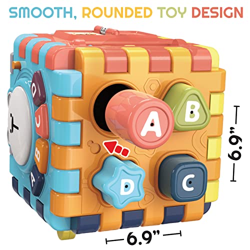 Baby Activity Cube with Lights, Sounds, and Interactive Shapes, Steering Wheel, 3D Puzzles, Letters, and Colors, Hands-On Early Learning and Educational Toys for Boys and Girls 1, 2 Years Old Gifts from RANI PRIZE