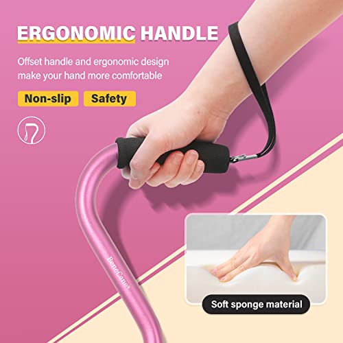 BeneCane Walking Cane Adjustable Cane with Offset Soft Cushioned Handle for Men & Women Lightweight Comfortable Extra Stability Base Mobility Aid for Men Women and Seniors(Pink) from huanyu