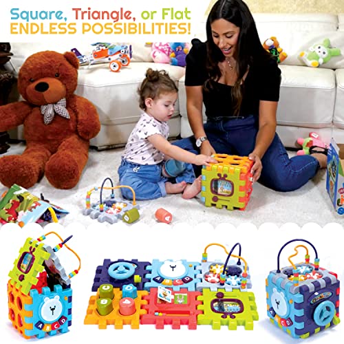 Baby Activity Cube with Lights, Sounds, and Interactive Shapes, Steering Wheel, 3D Puzzles, Letters, and Colors, Hands-On Early Learning and Educational Toys for Boys and Girls 1, 2 Years Old Gifts from RANI PRIZE